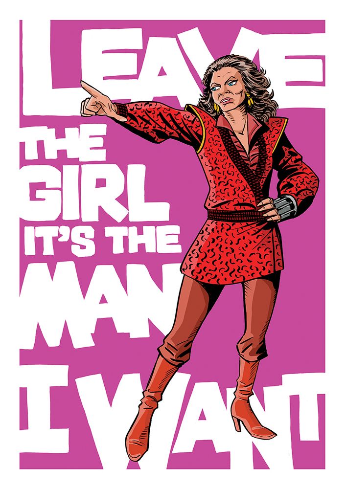 The Rani stands and points. Behind her is the text, "Leave the girl, it's the man I want." Art by Scott Gray.