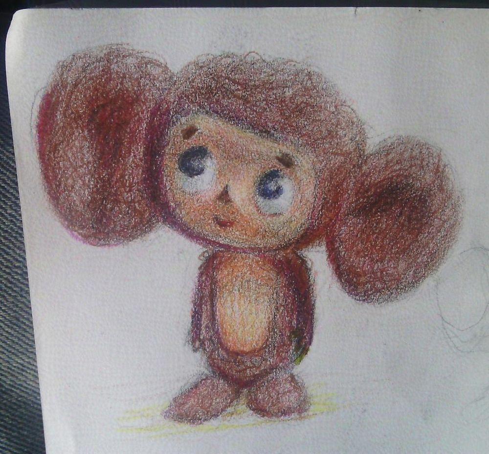 This is my own original sketch of a character.
- According to the creator of the character, Eduard Uspensky, Cheburashka is an "animal unknown to science", with large monkey-like ears and a body resembling that of a cub, who lives in a tropical forest.
