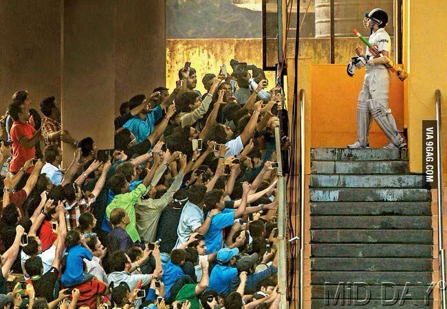 The greatest cricketer in the world, going out to bat for the last time. 