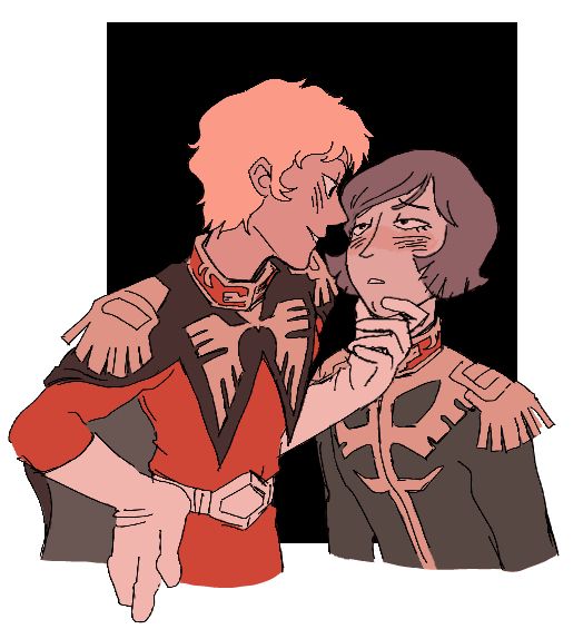 a drawing of char holding garma by the chin, looking smug and powerful. garma is looking up at char dreamily.