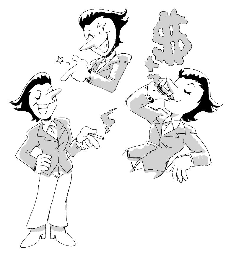 three drawings of big shot era spamton as a woman. she’s basically identical to normal spamton but not wearing a tie and with curves, and hotter. in one drawing she’s leaning back and smoking a cigar that’s giving off smoke in the shape of a big dollar sign.