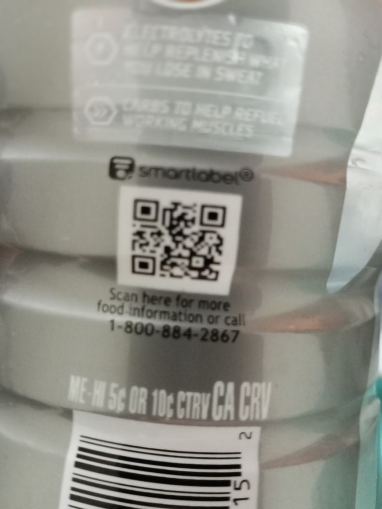 A smartlabel QR code on a Gatorade bottle
