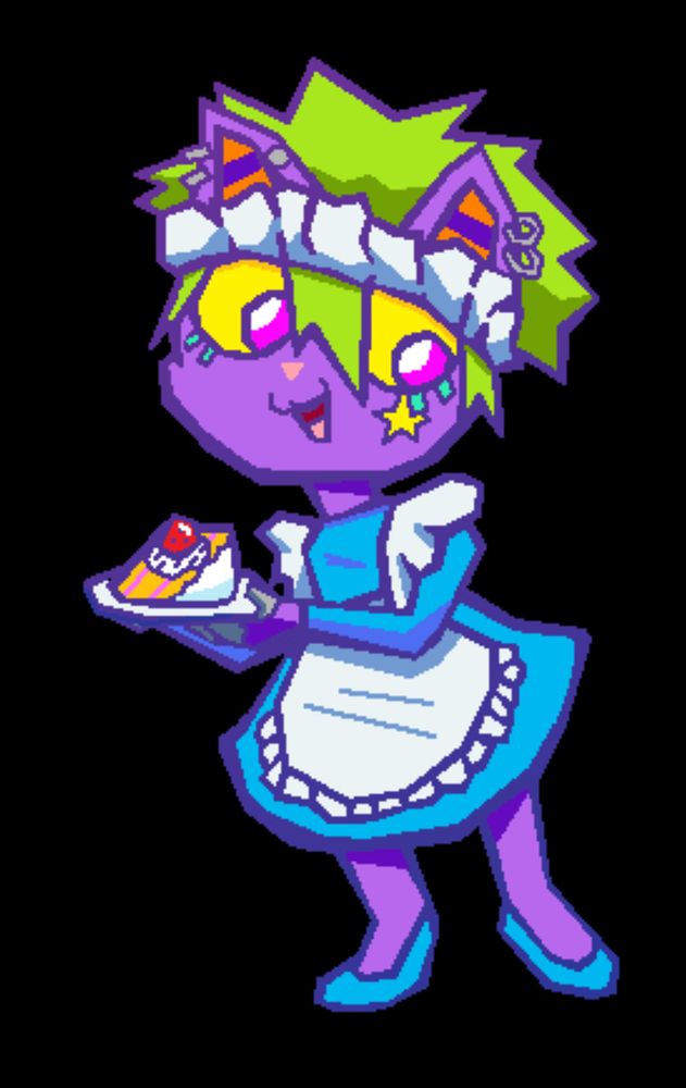 pixel art of tomcat in a maid outfit