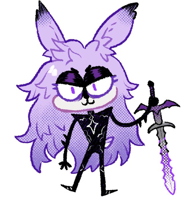tiny purple rabbit dark knight glares in what should be an intimidating manner