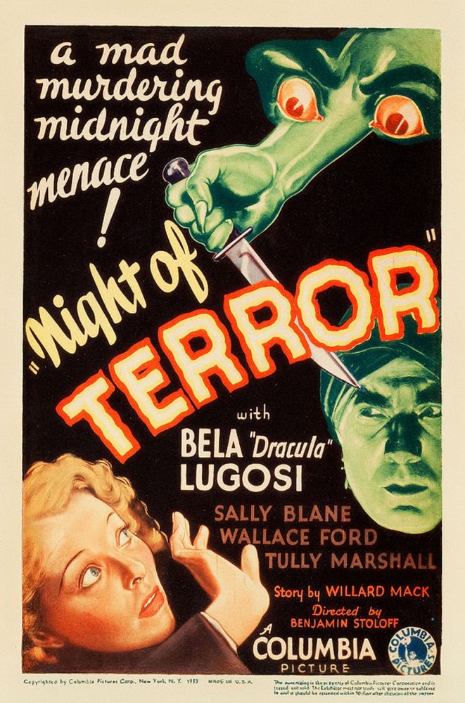 The poster for 1933's Night of Terror.