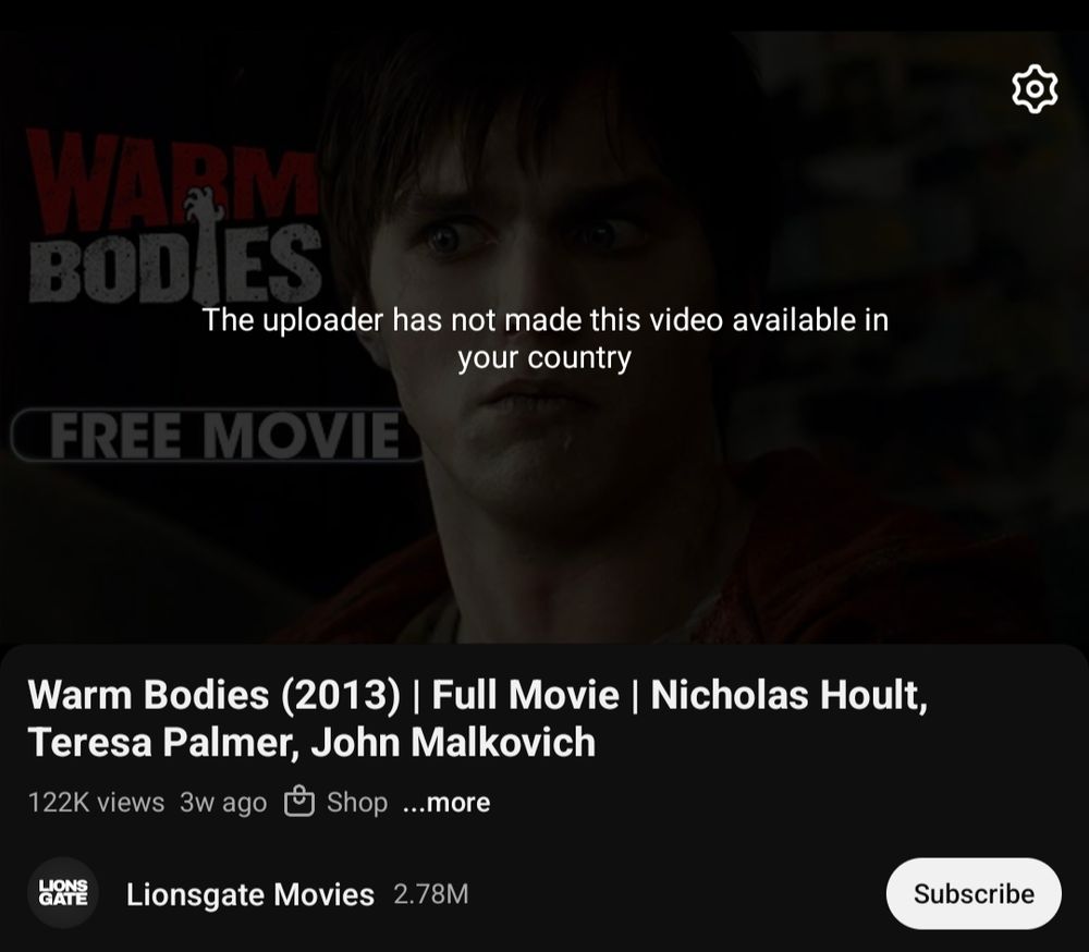 screenshot of the movie not being available in my region