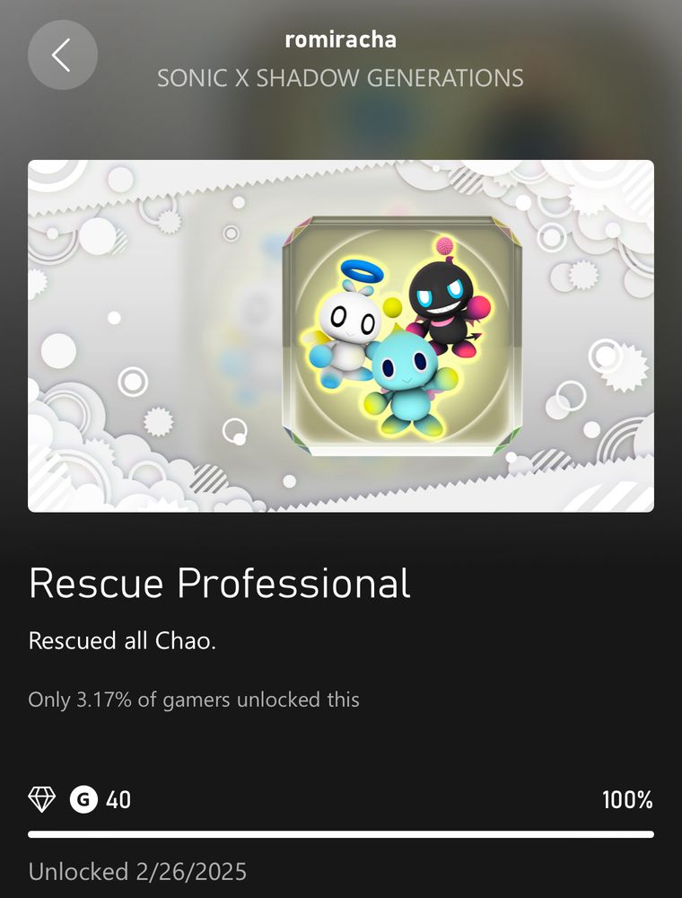 Xbox achievement for sonic generations for rescuing every chao 