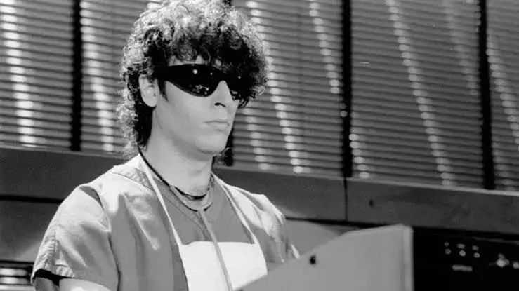 A black and white photo of Dr. Fink from Prince and The Revolution. 