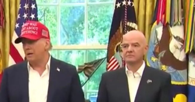 Gianni Infantino next to the rambling President of the United States. 
