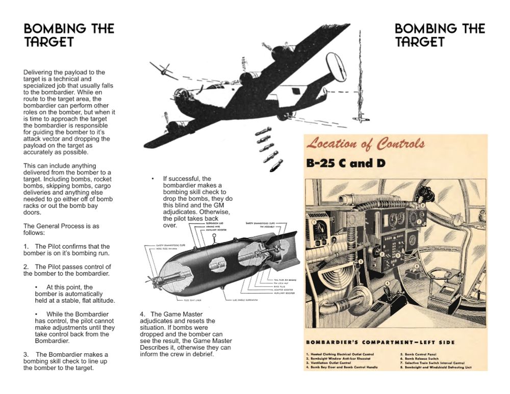 A page from the work in progress twenty pages ashcan, explaining how bombing a target works.