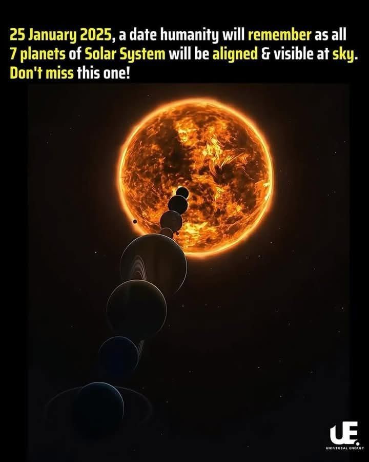 25 January 2025 a date humanity will remember as all 7 planets of the solar system will be aligned and visible in the sky. Don’t miss this one. 