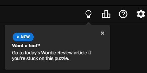 Screenshot of Wordle's offer of hints