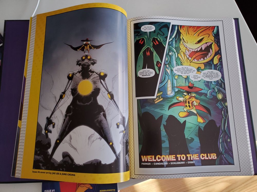 Inside-peek of the hardcover book, which features pages from the Negaduck comic.