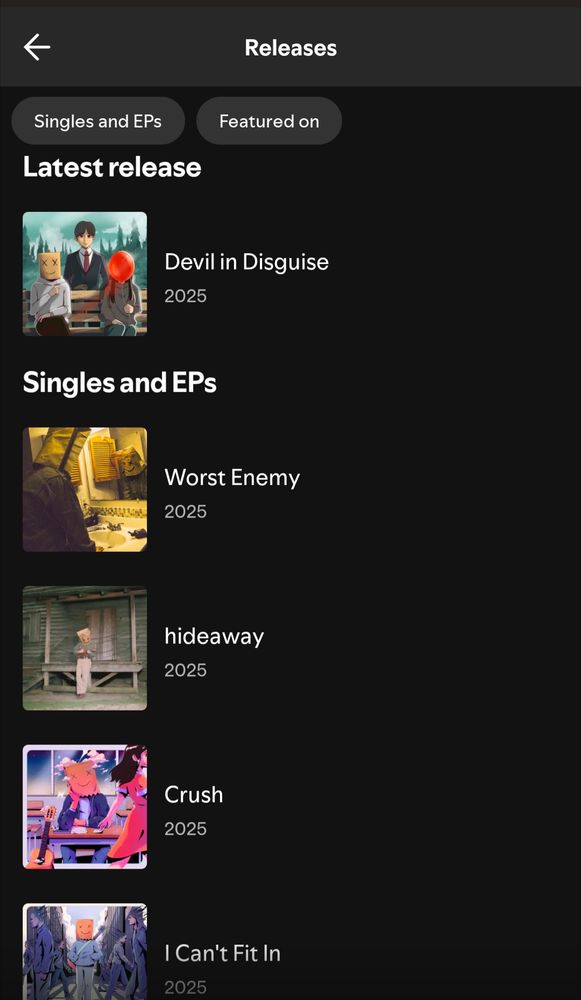 Spotify page for Marino with actual songs made by him