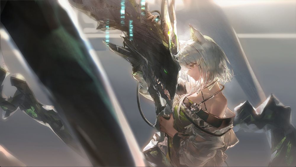 Scene from Arknights depicting Chapter 15 Content. Story Screenshot showing Kal'tsit and Mon3tr