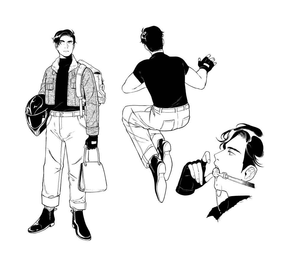 a character with a motorcycle helmet