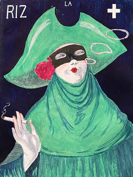 Hand-painted cigarette advertisement, part of an promotional concertina produced for a provincial French stationer in the 1920s. 