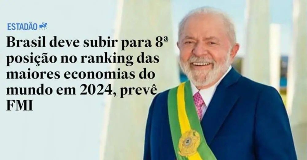 Lula compartilha notícia no Estadão de que o Brasil será a 8ª economia mundial em 2024, segundo o FMI »