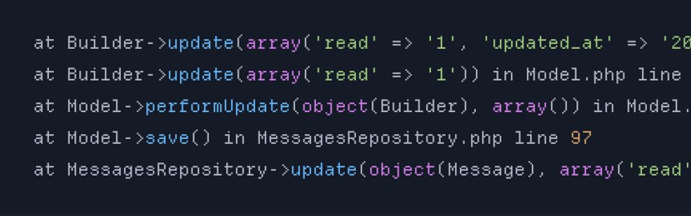 A screenshot of some monospaced and syntax highlighted PHP code taken from laracasts.com. The characters are rendered in a low-resolution pixelated monospaced font.