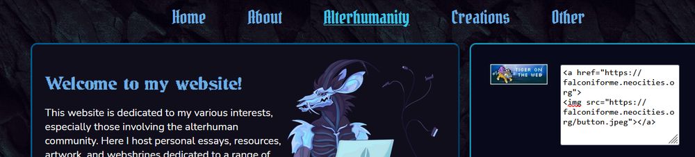 a screenshot of falconiforme's site; cropped to have an editable text box visible. in it are two href links to jpegs