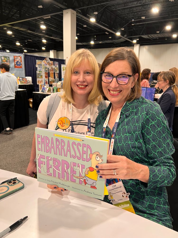 Julie Hedlund with Lisa Riddiough and her book, EMBARRASSED FERRET.