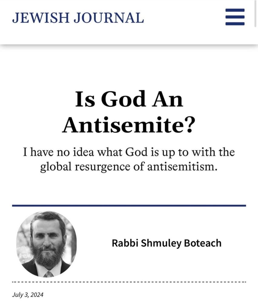 A real headline that asks Is God An Antisemite? In the Jewish Journal by Rabbi Shmuley