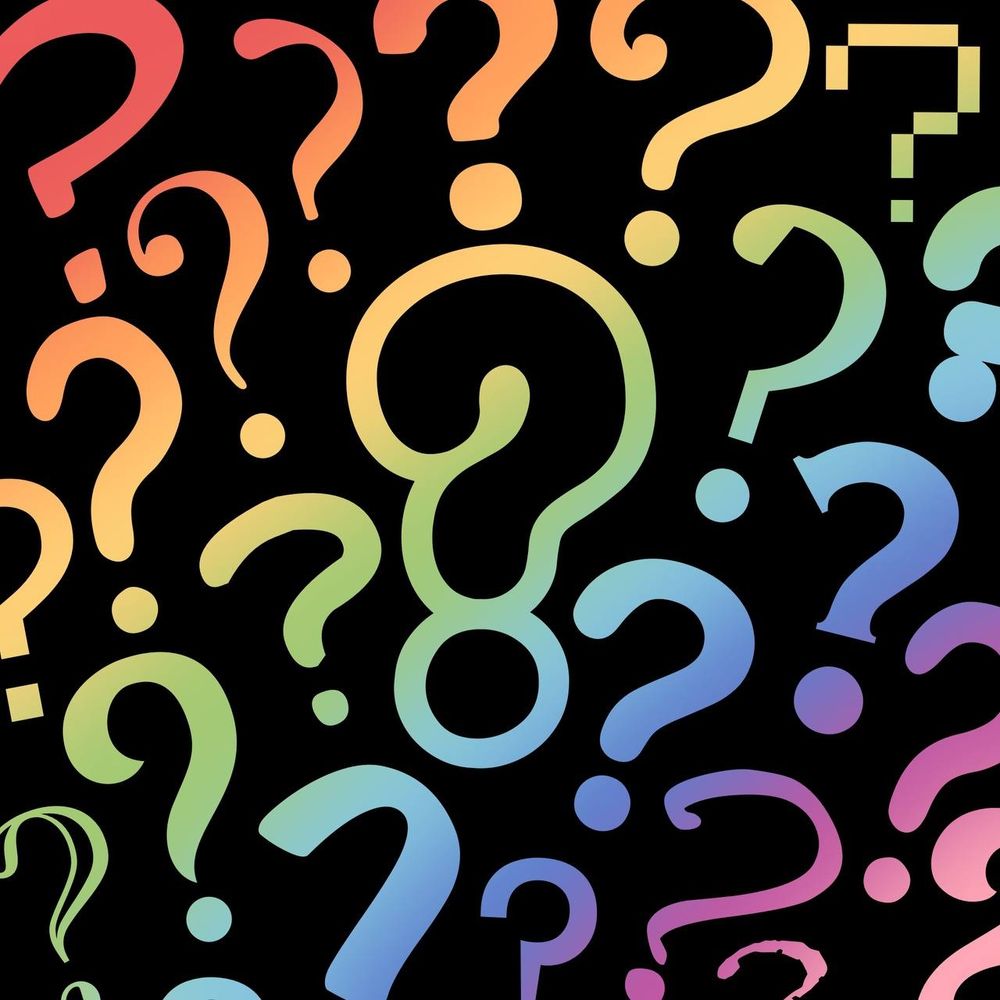 Rainbow question marks on a black background