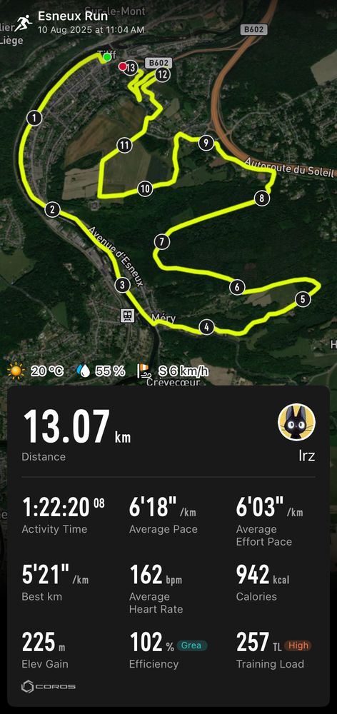 Coros stats on the run (yes I know I'm a very slow runner).
