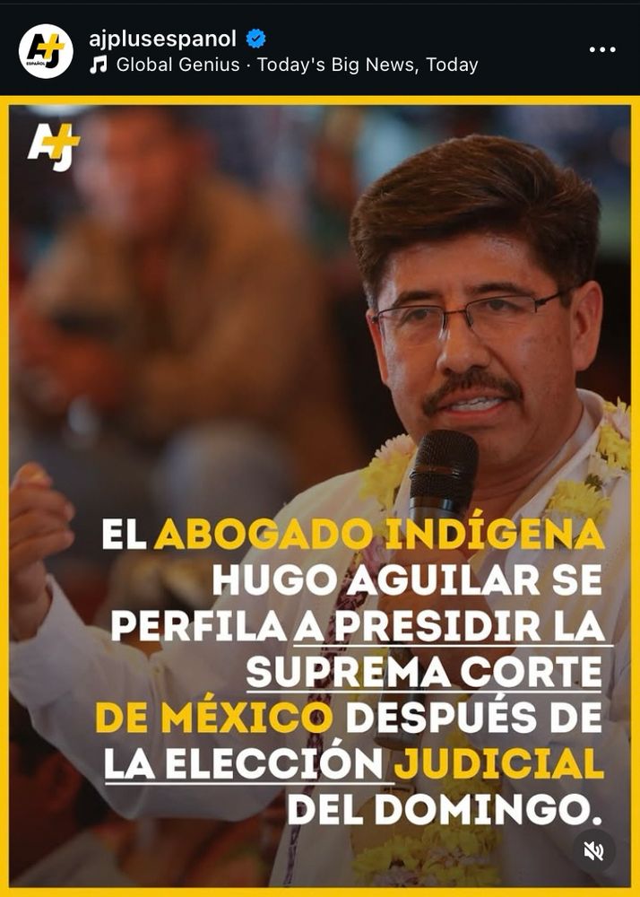 ajplusespanol
EL ABOGADO INDIGENA HUGO AGUILAR SE PERFILA A PRESIDIR LA SUPREMA CORTE DE MÉXICO DESPUÉS DE LA ELECCIÓN JUDICIAL DEL DOMINGO.