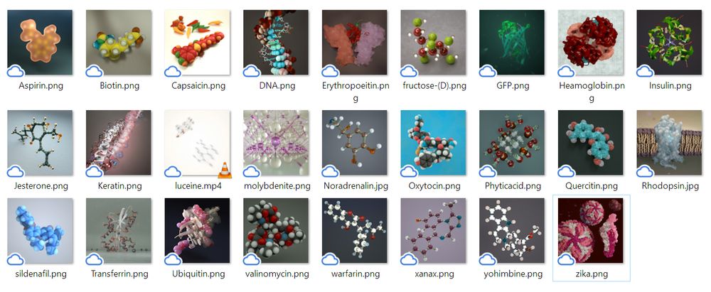 26 images of molecules, one for each letter of the alphabet
