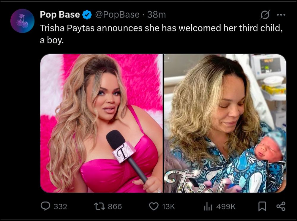 Trisha paytas announced she has welcomed her third child, a boy.