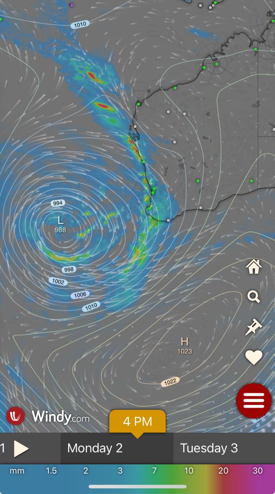 Image of a computer generated forecast for rainfall for Western Australia 