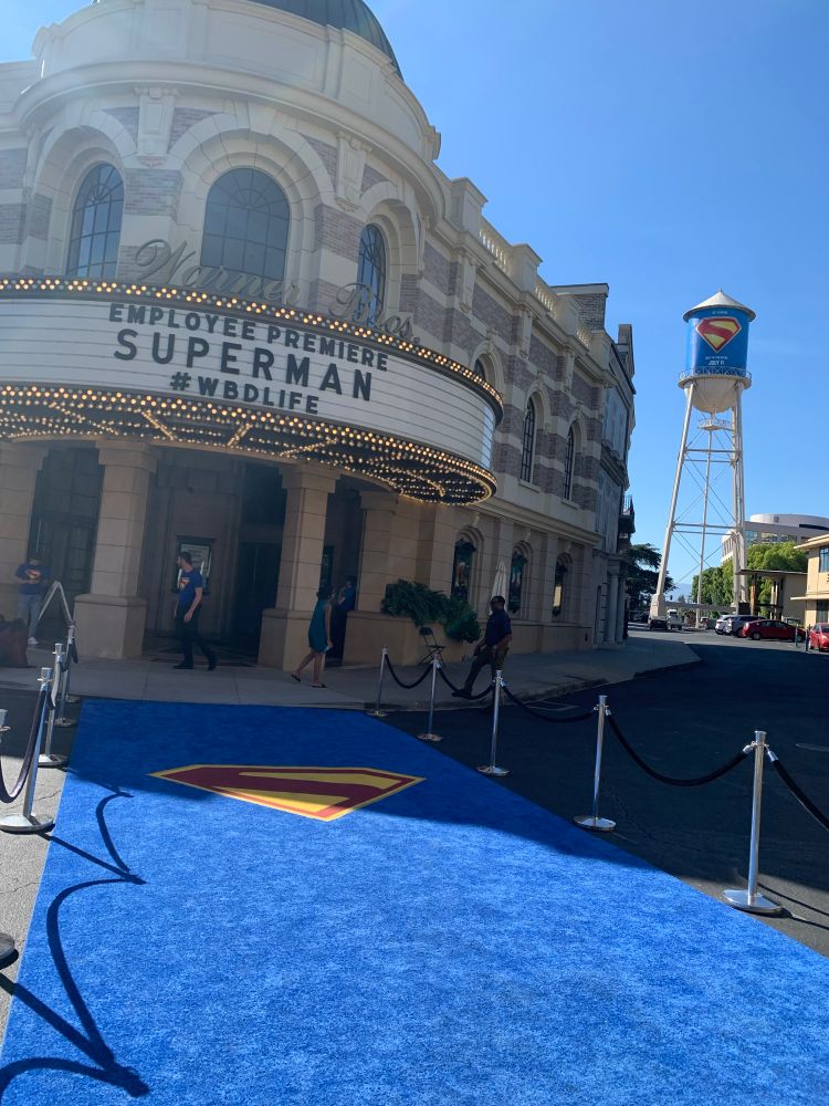 photo of the exterior of WB lot theater at an employee premiere screening of Superman 