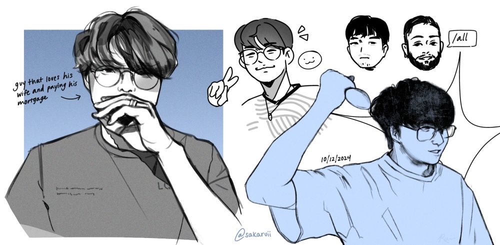Digital sketch page featuring all 5 members from the TL roster.