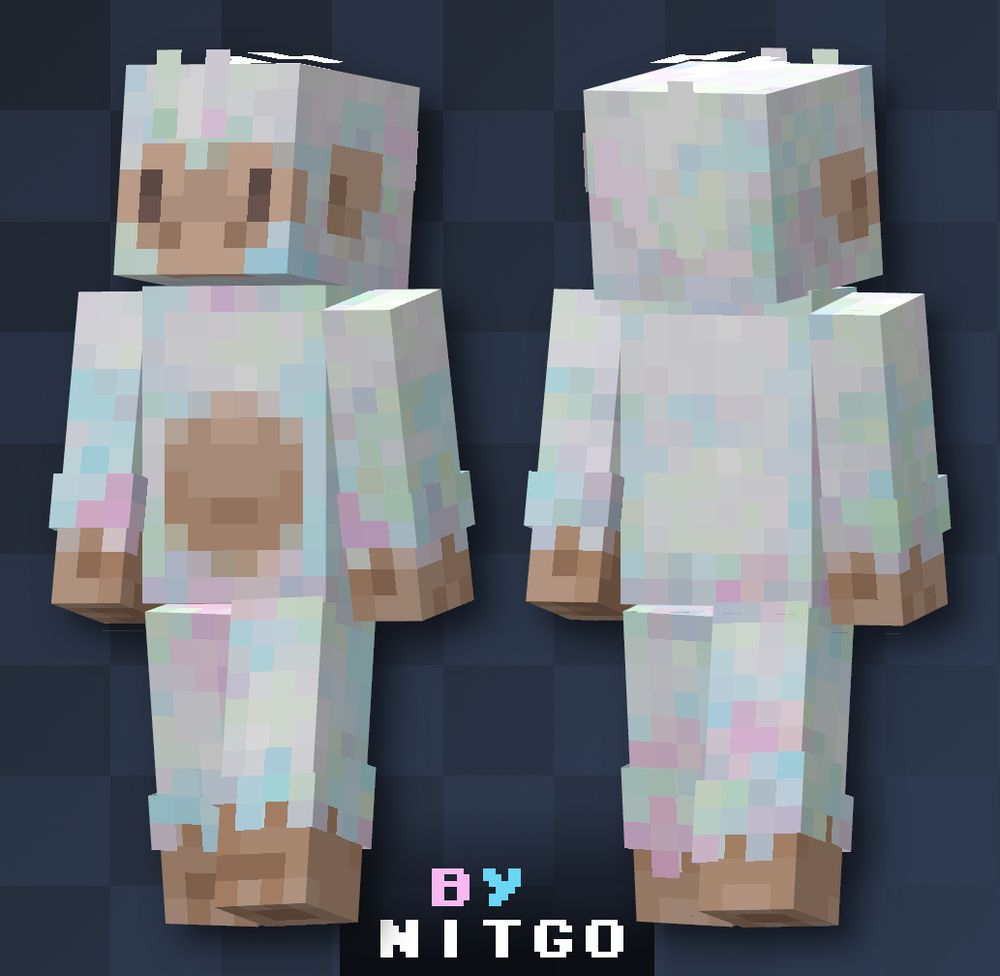 This is a Minecraft skin of a monkey with opalescent fur, 16x resolution for both Java and bedrock edition.