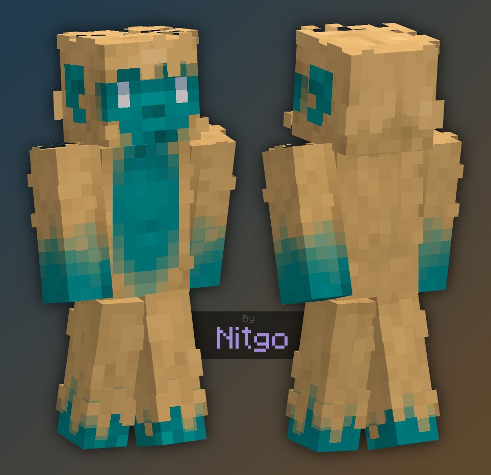 This is a Minecraft java 16x normal skin of a blue monkey with golden yellow, almost beige fur.