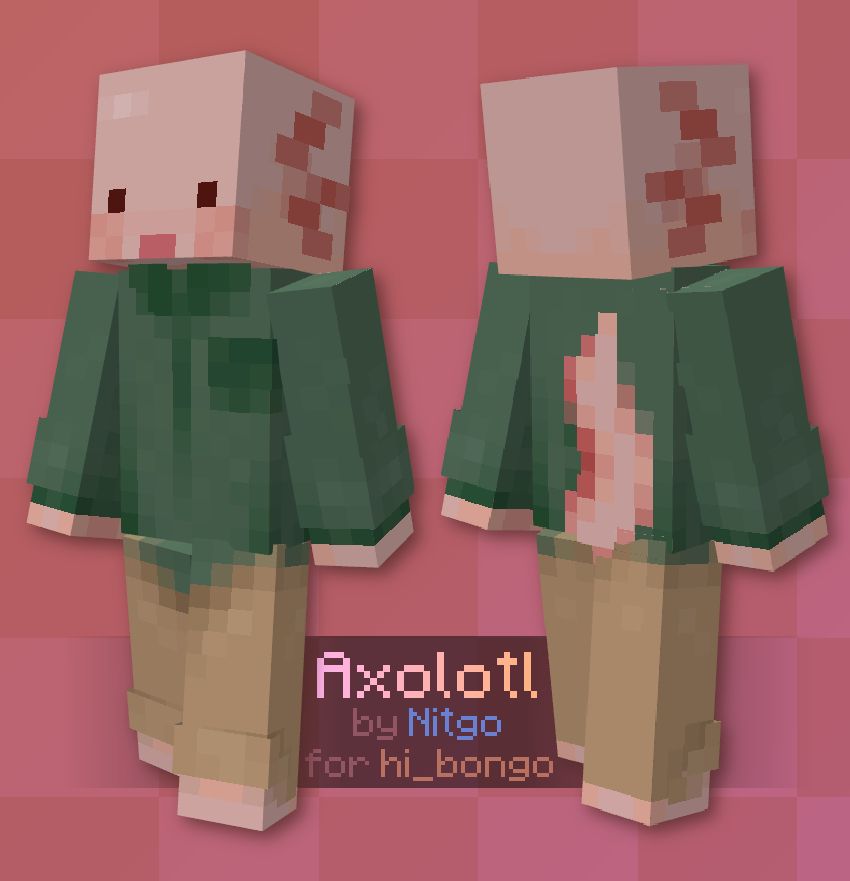 A Minecraft slim skin of an axolotl character.