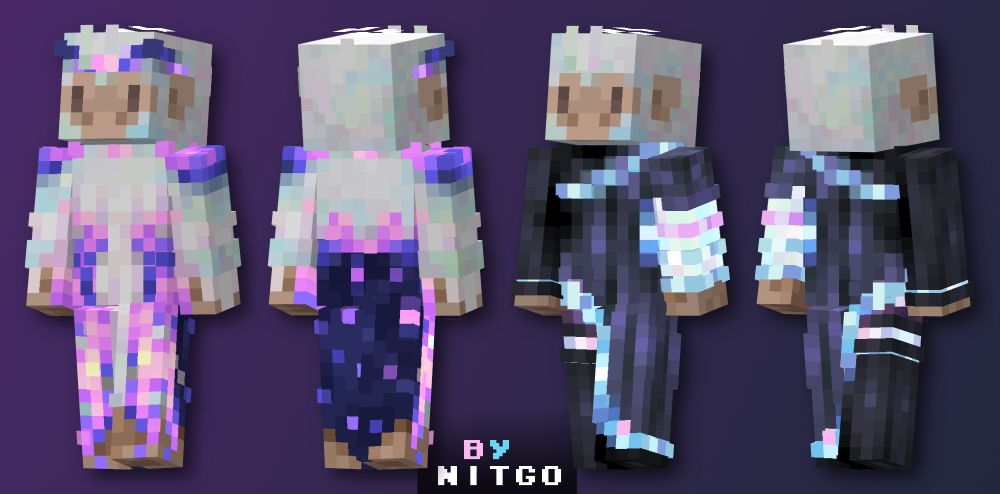 The one on the left is a galaxy themed outfit, and right one is future sci-fi themed.