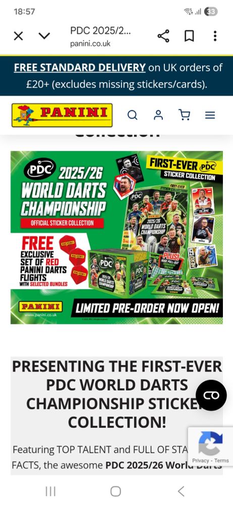 Panini World Darts Championship sticker collection
