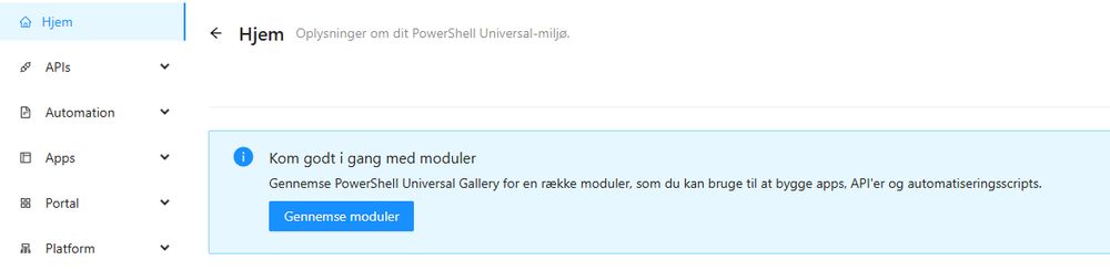 PowerShell Universal Danish Admin Console 