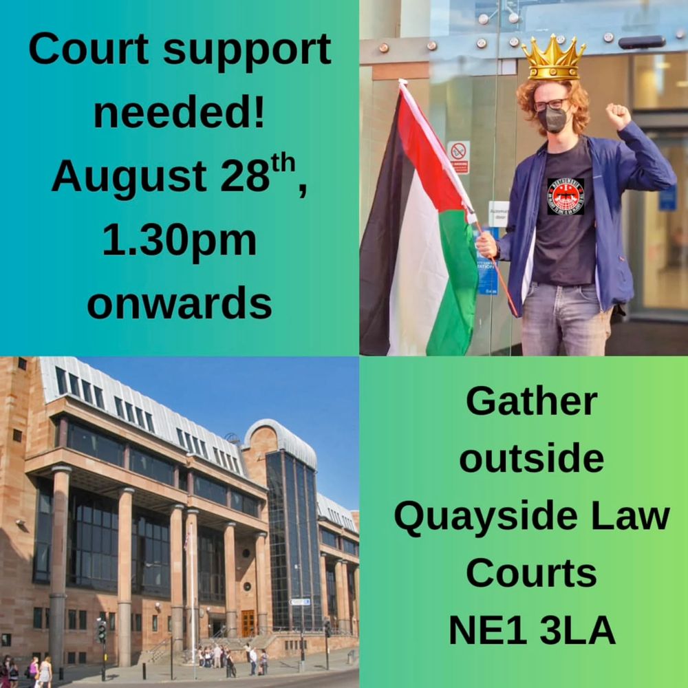 Court support needed! August 28th 1.30pm onwards

Gather outside Quayside Law Courts NE1 3LA


