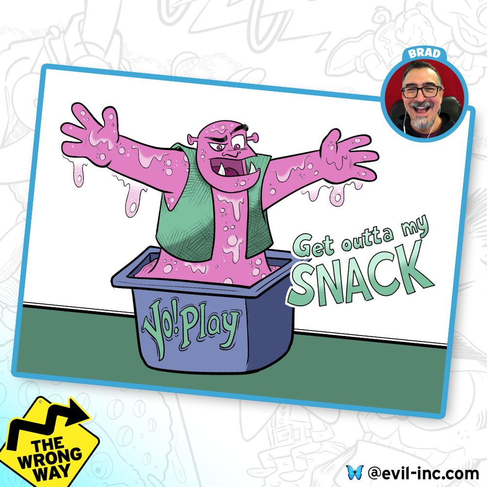 Brad's drawing of Shrek The Wrong Way, with his vest and yogurt
