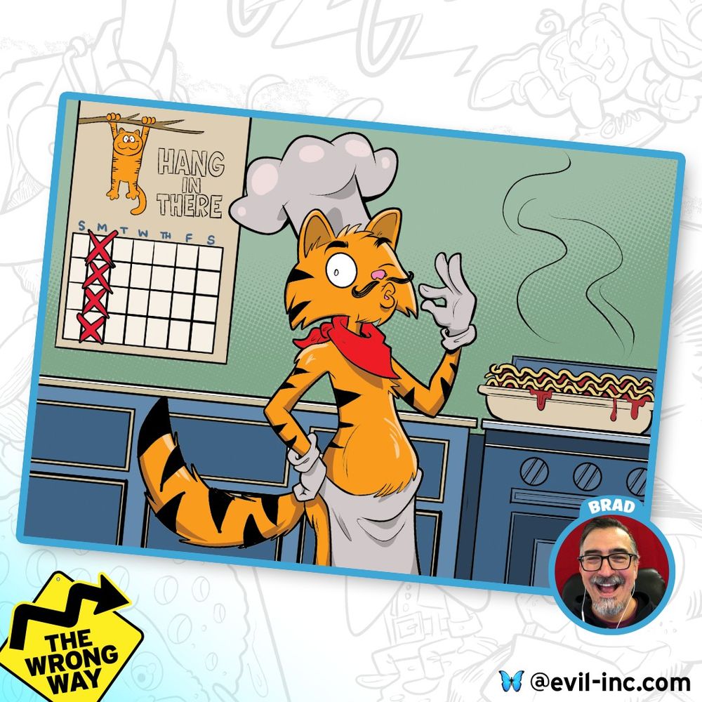 Brad's drawing of Garfield The Wrong Way - complete with disturbing pot belly and low-slung apron