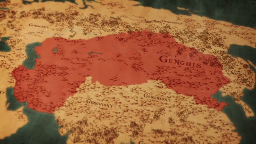 A map of the Mongol Empire marked as Genghis with parts not of the Mongol Empire labelled Ghenghisn’t
