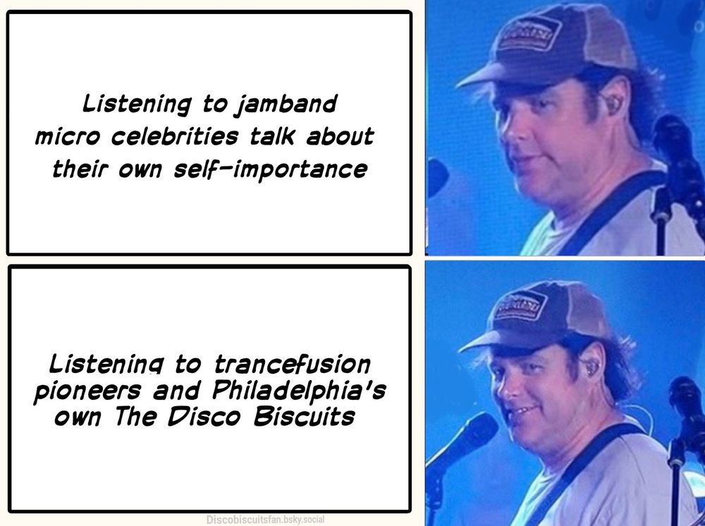Hilarious meme featuring Barbershreds of trancefusion pioneers and Philadelphia's own The Disco Biscuits ✨️ 