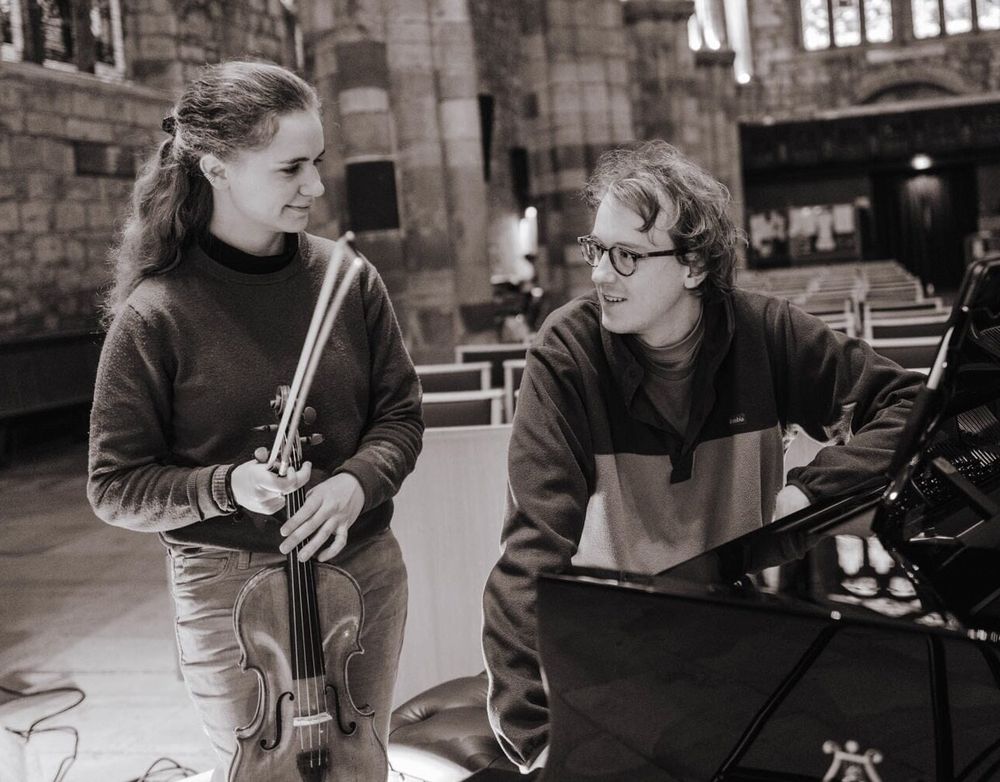BW photo of Charlotte Saluste-Bridoux and Joseph Havlat from their recording session