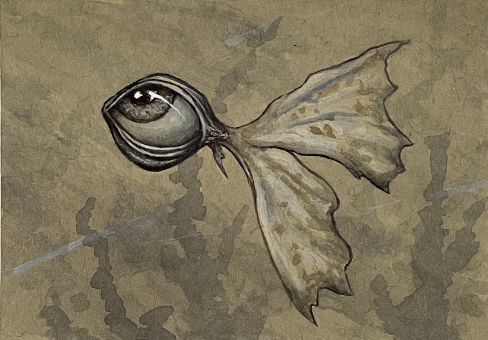A fish whose body is pretty much just an eye. Watercolor and white gouache. 