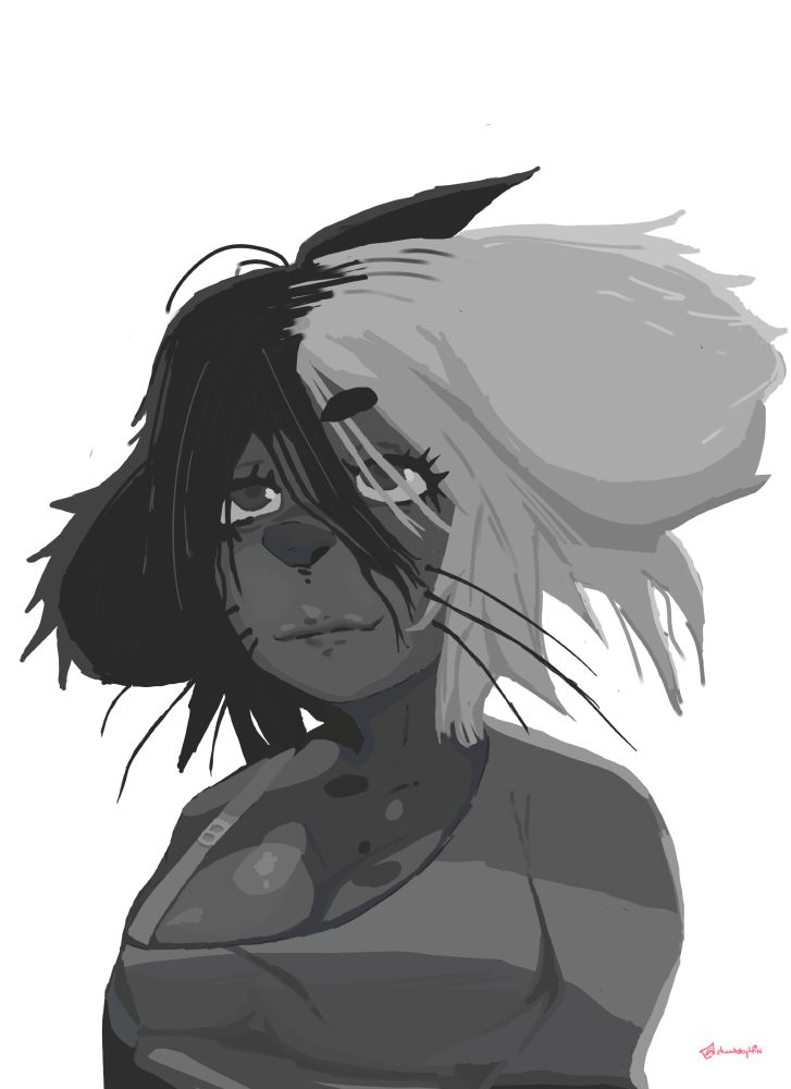 a greyscale/color blocking study
portrait of kyt looking up to the sky, hair afrizz.

#artsky
#art
#digitalart