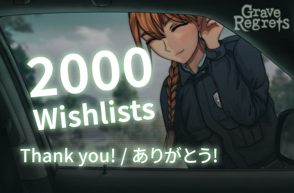 Cute anime style policewoman smiling with the text 2000 wishlists next to her.