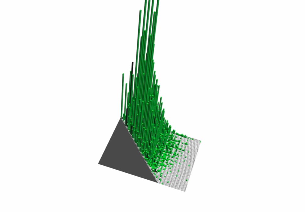 a large grid of squares positioned semi-isometrically with three-dimensional bars shooting out of the grid